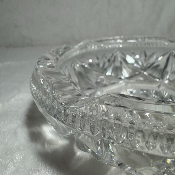 Vintage Lead Crystal Cut Clear Glass Cigar Cigarette Ashtray Heavy - Picture 5 of 7